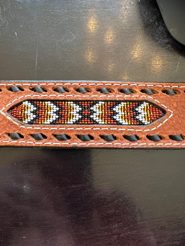 Leather Chestnut Rough Out Beaded Belt Double J Saddlery